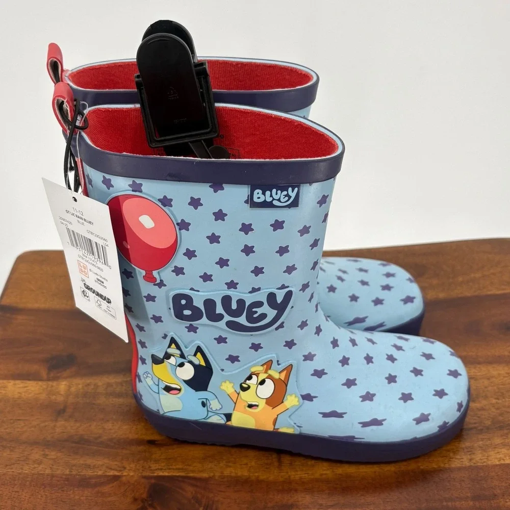 Bluey Rain Boots Kids 11-12 Blue Bingo Star Print Waterproof Rubber / Ground Up